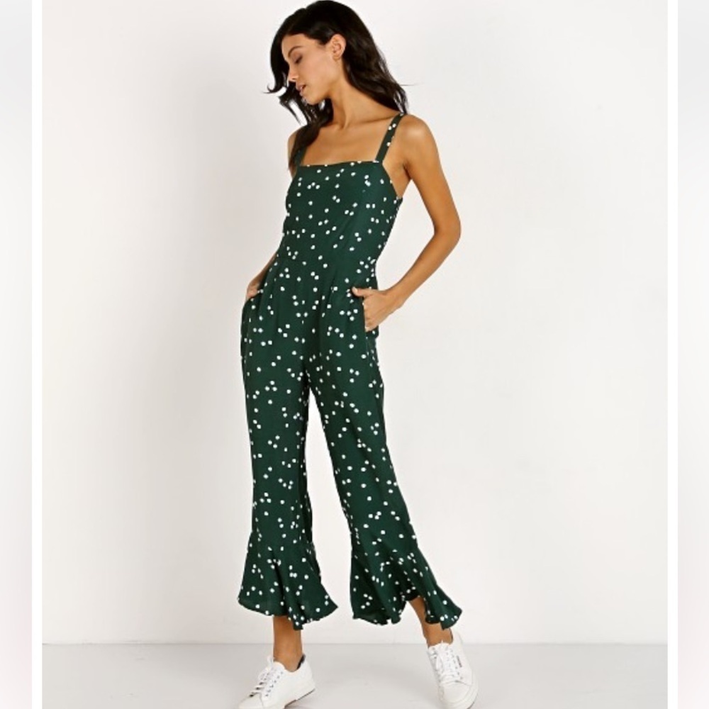 Revolve X Faithfull The Brand Lea Green White Linnea Dot Jumpsuit Size 4